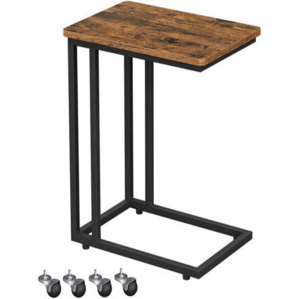 VASAGLE End Table Side Table Coffee Table with Steel Frame and Castors Rustic Brown and Black LNT50X 1