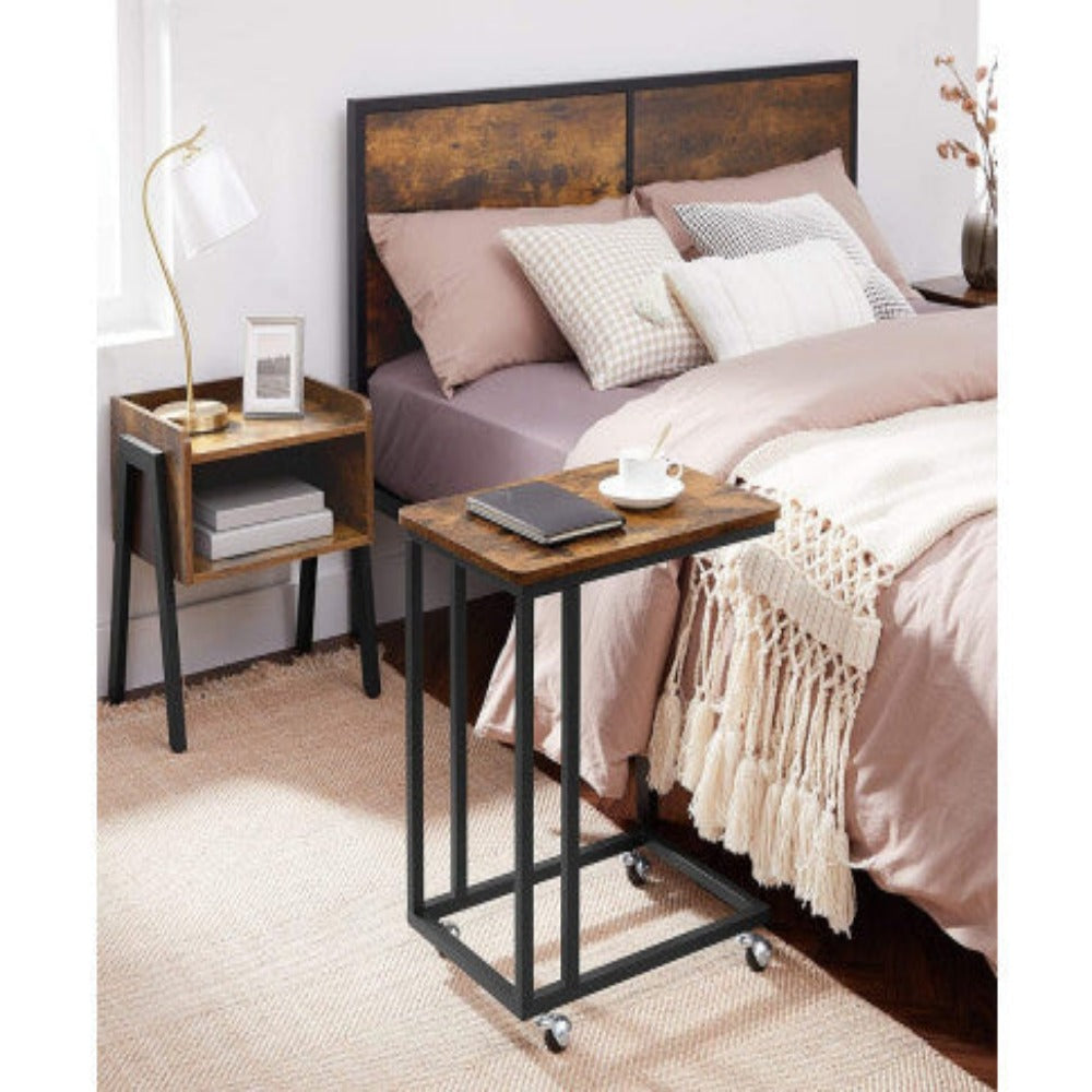 VASAGLE End Table Side Table Coffee Table with Steel Frame and Castors Rustic Brown and Black LNT50X 5