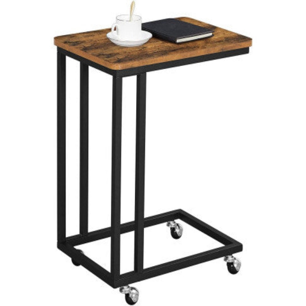 VASAGLE End Table Side Table Coffee Table with Steel Frame and Castors Rustic Brown and Black LNT50X 6