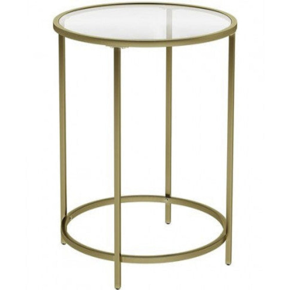 VASAGLE Round Side Table Tempered Glass End Table With Golden Metal Frame Small Coffee Table Gold LGT20G 1