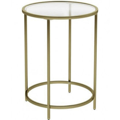 VASAGLE Round Side Table Tempered Glass End Table With Golden Metal Frame Small Coffee Table Gold LGT20G 1