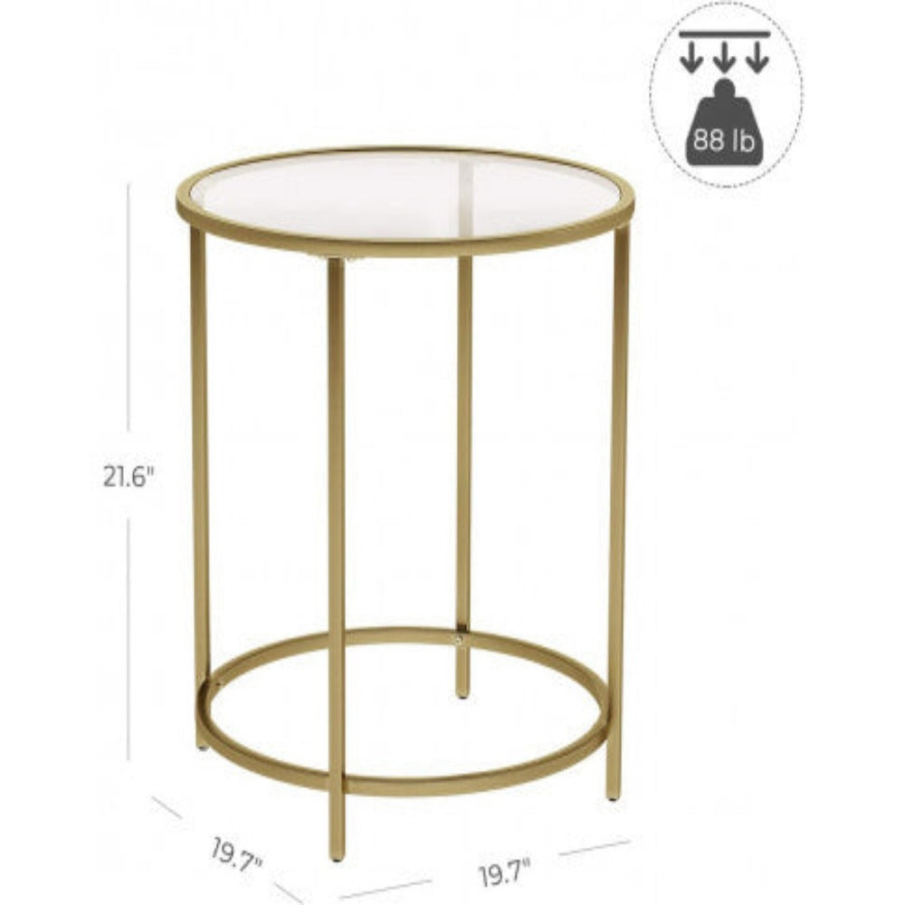 VASAGLE Round Side Table Tempered Glass End Table With Golden Metal Frame Small Coffee Table Gold LGT20G 5