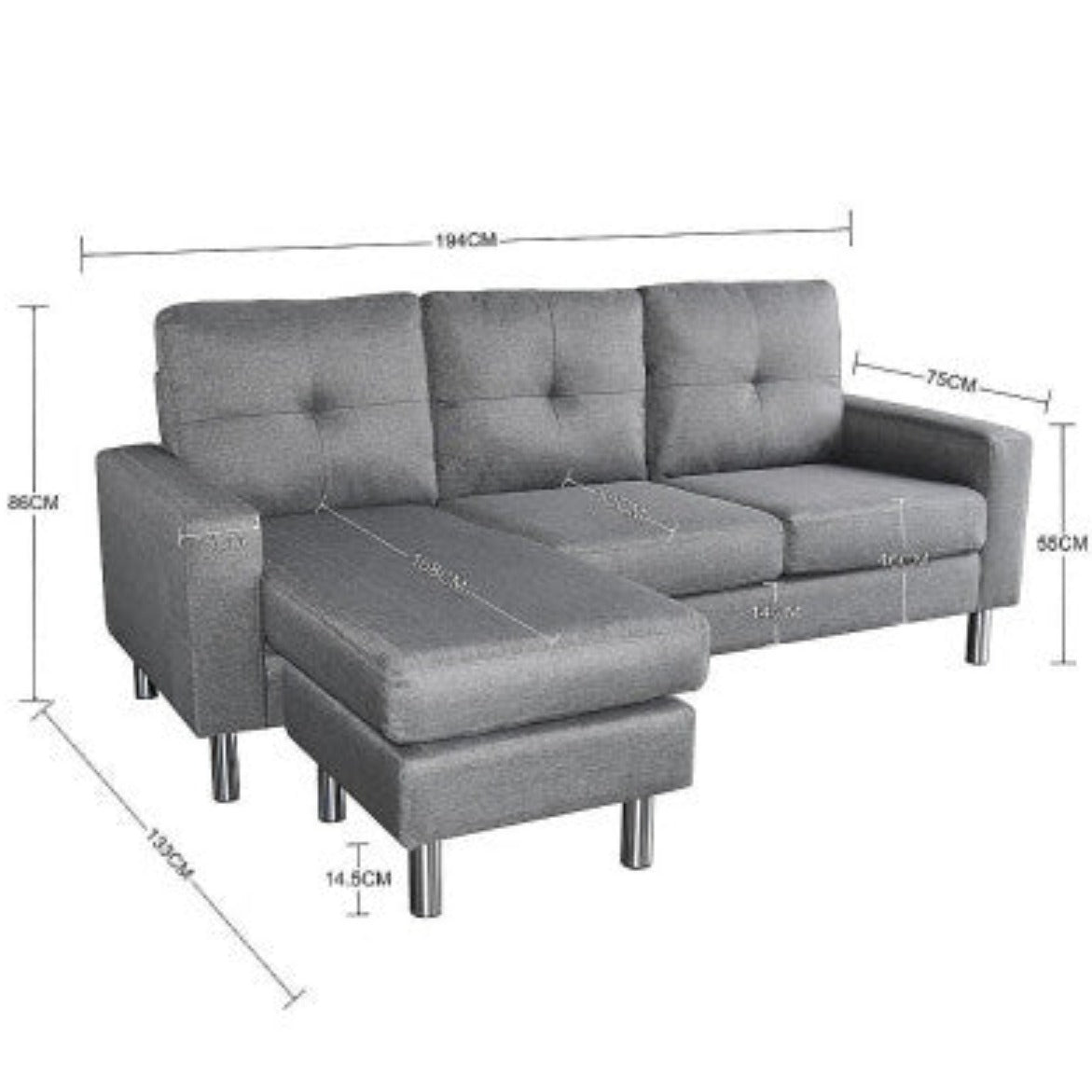 Sarantino Linen Corner Sofa Lounge Couch Modular Furniture L Chair Home Chaise Grey 6