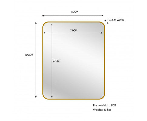 Gold Metal Rectangle Mirror - 100 cm