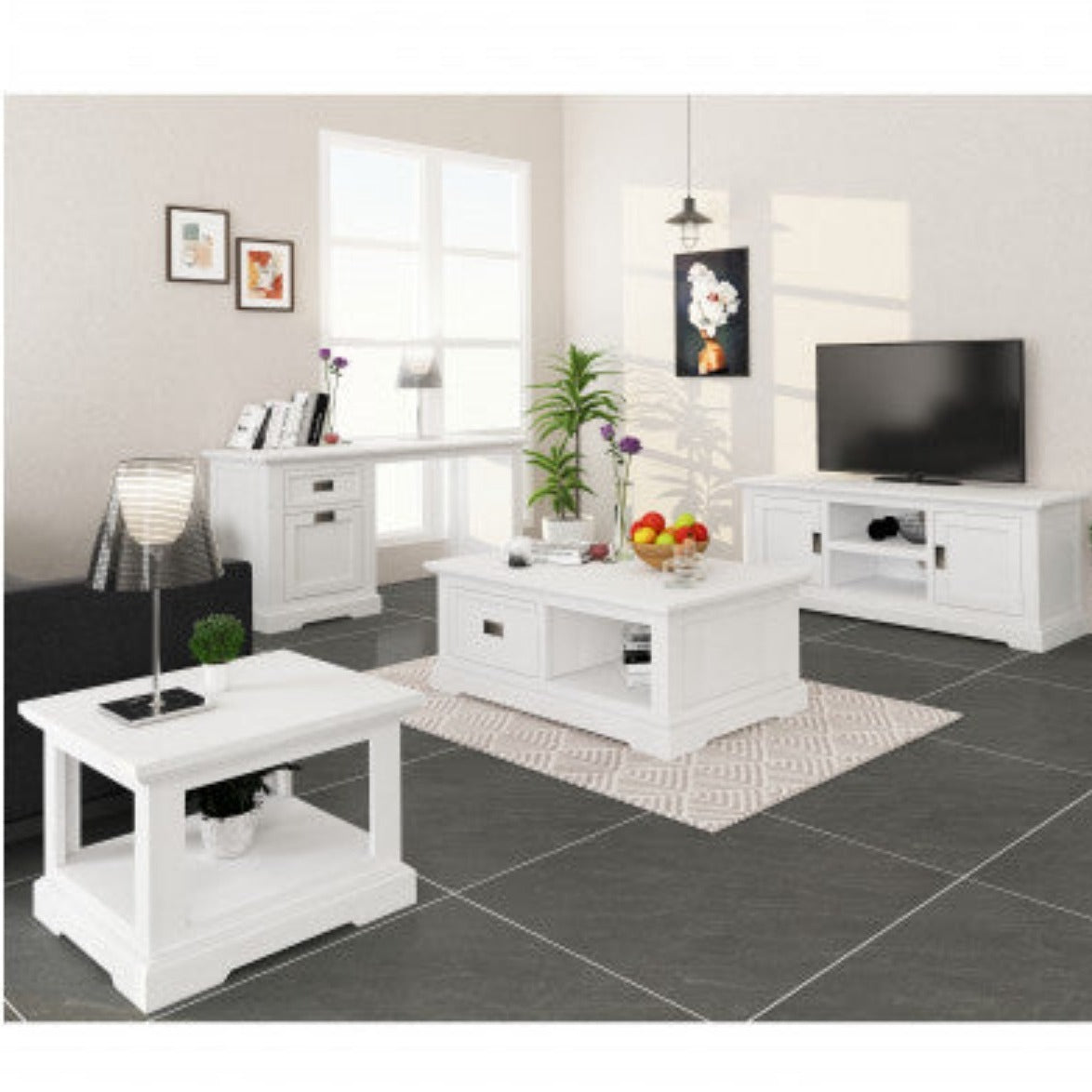 Laelia ETU Entertainment TV Unit 160cm 2 Door Solid Acacia Wood Coastal - White - House of Hyne