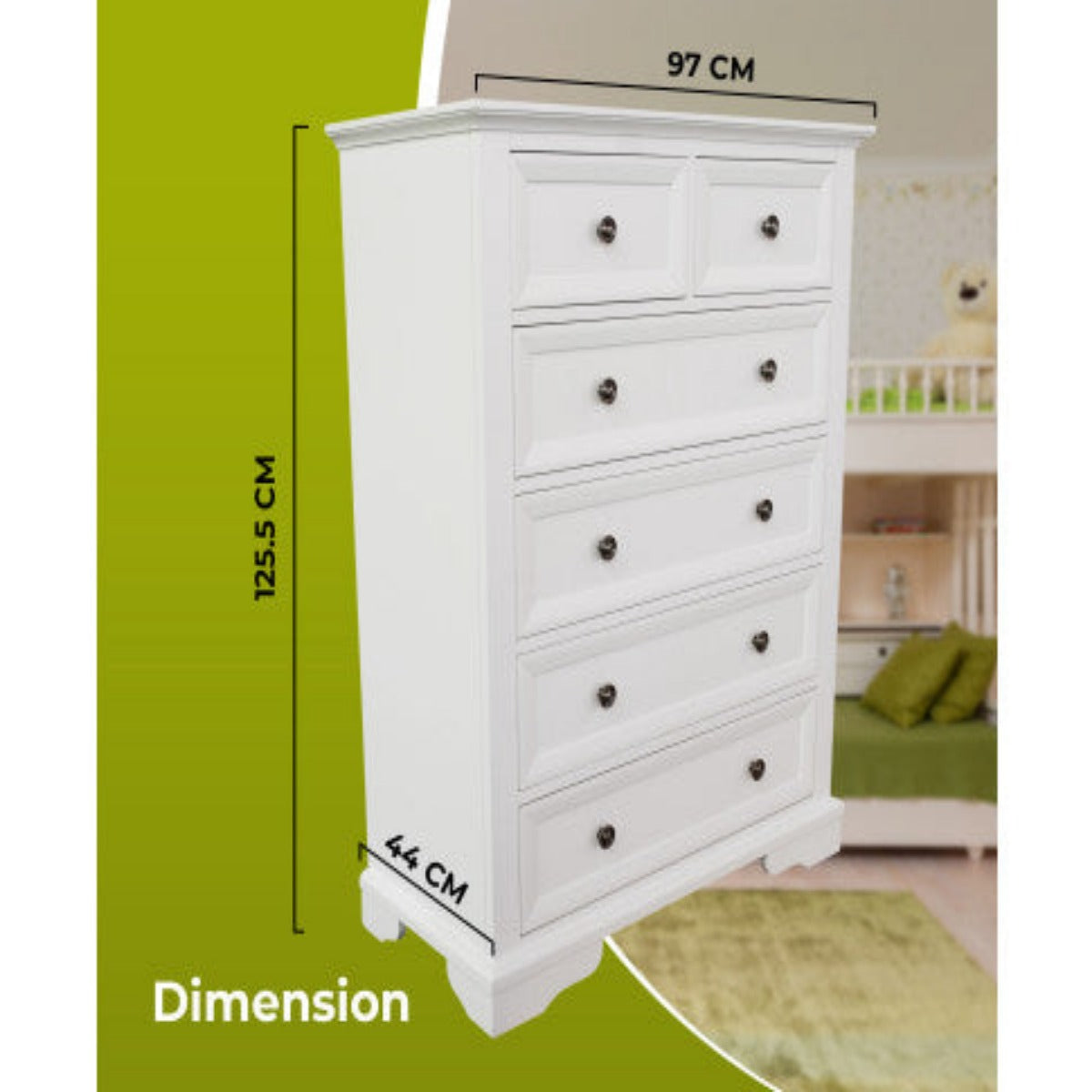 Celosia Tallboy 6 Chest of Drawers Solid Acacia Wood Bed Storage Cabinet - White - House of Hyne