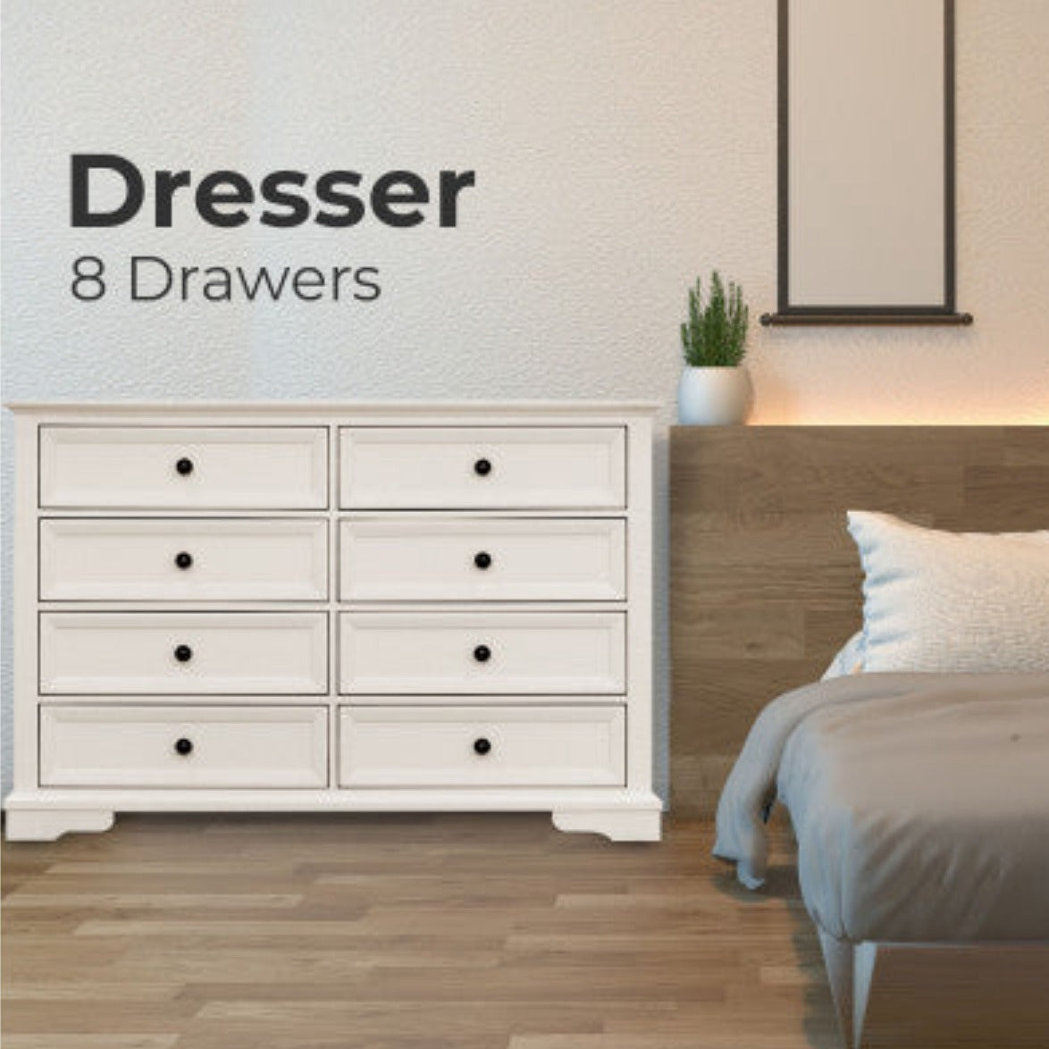 Celosia Dresser 8 Chest of Drawers Bedroom Acacia Timber Storage Cabinet - White - House of Hyne