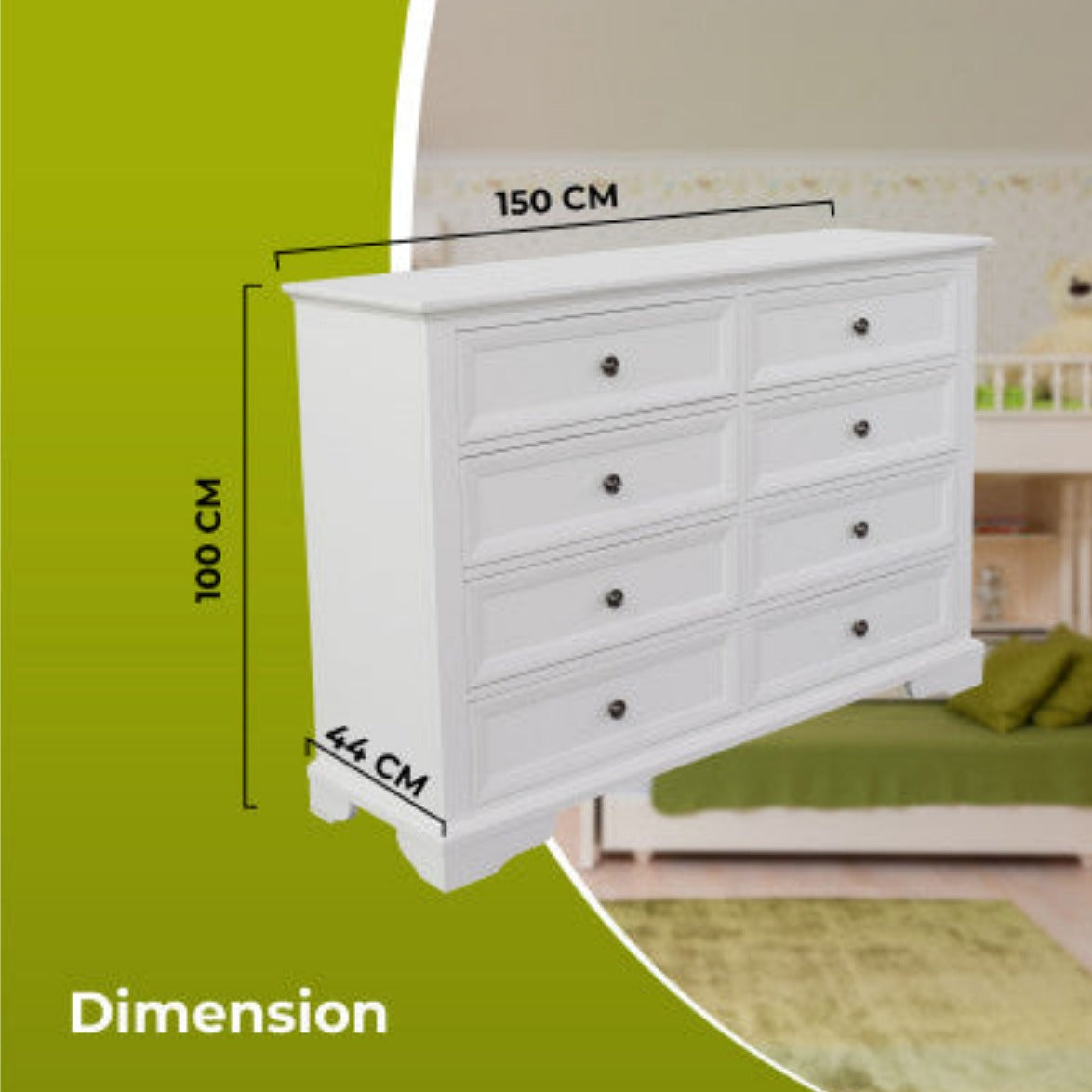 Celosia Dresser 8 Chest of Drawers Bedroom Acacia Timber Storage Cabinet - White - House of Hyne