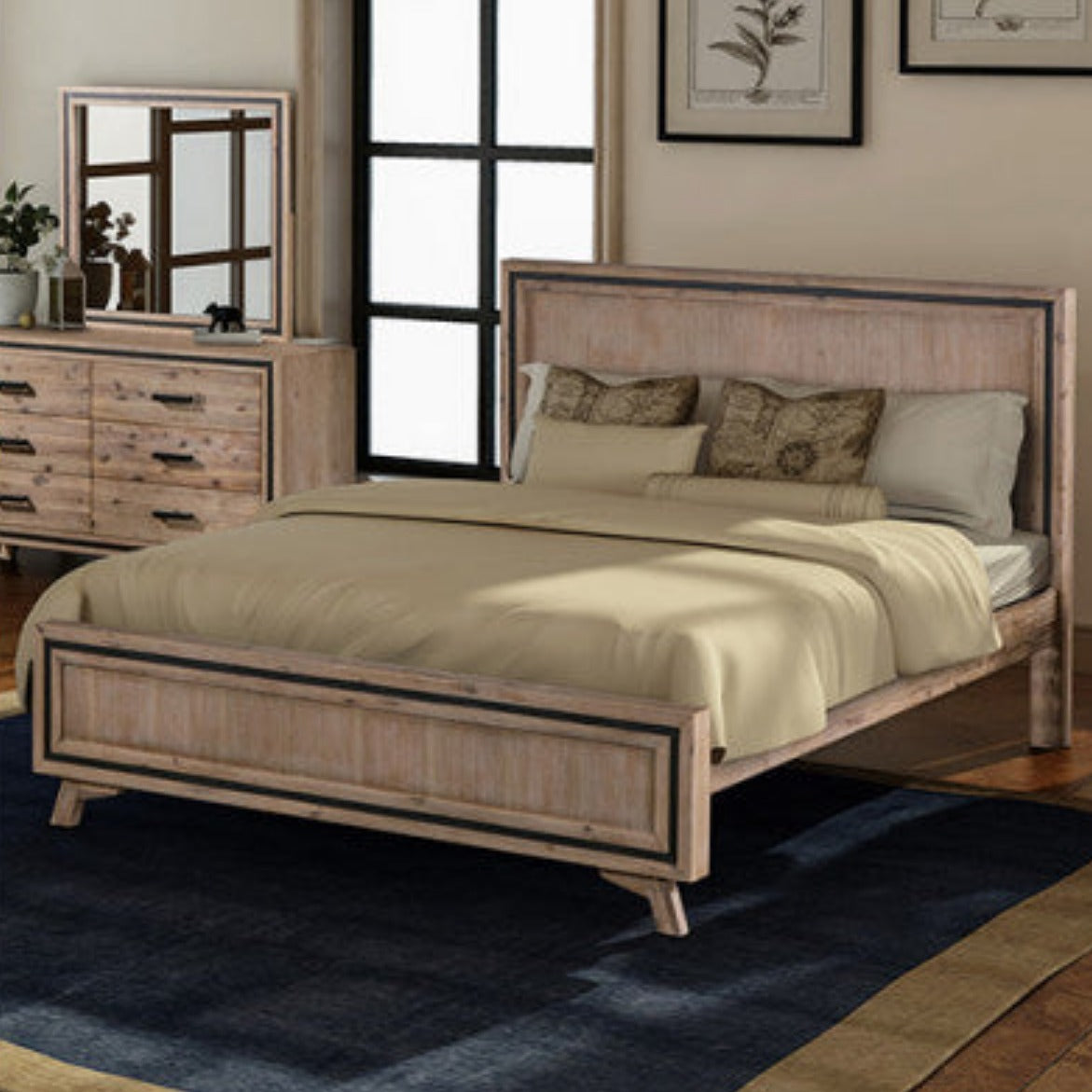 Queen Size Silver Brush Bed Frame in Acacia Wood Construction 1