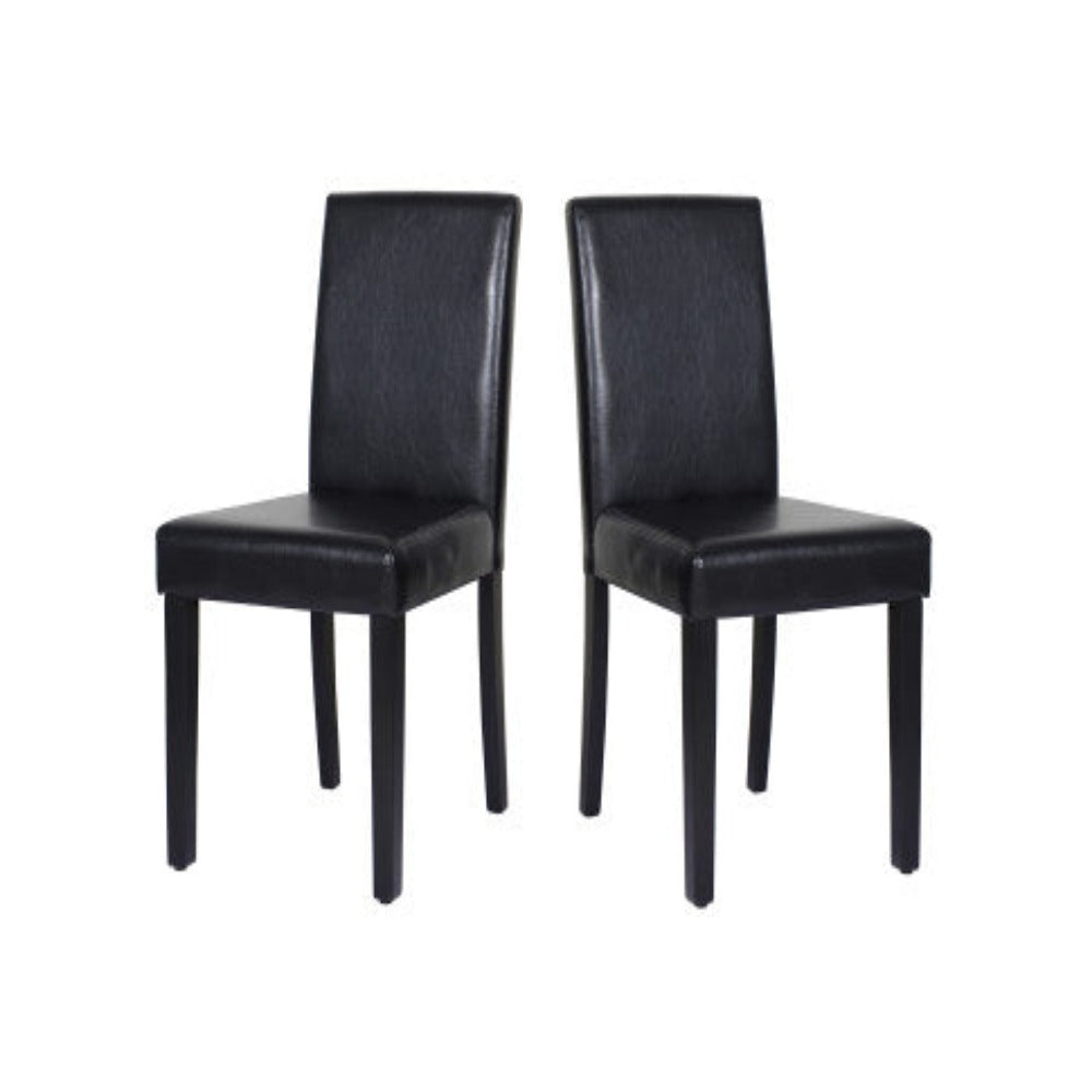 2x Wooden Frame Black Leatherette Dining Chairs with Solid Pine Legs 2