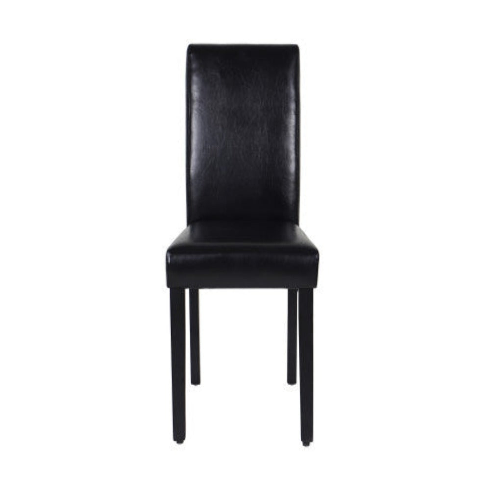 2x Wooden Frame Black Leatherette Dining Chairs with Solid Pine Legs