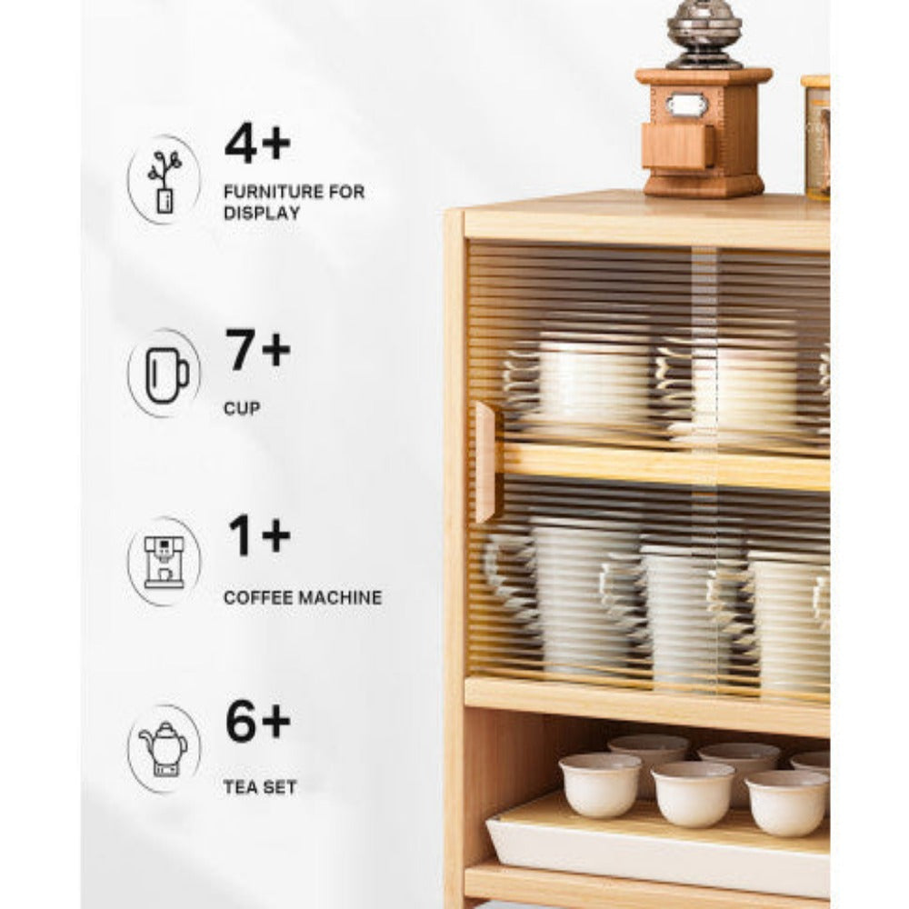 Bamboo Dustproof Cup Storage Cabinet with Sliding Acrylic Door 2