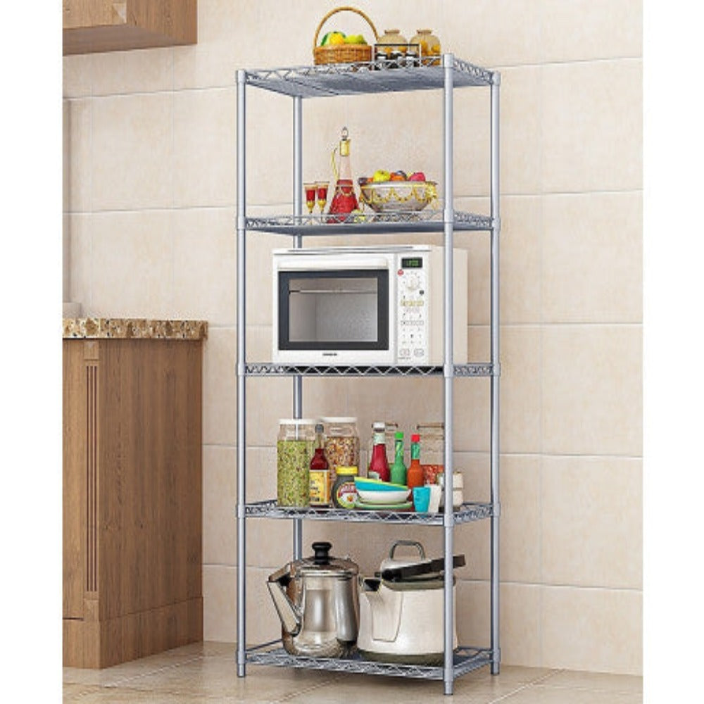 5 Tier Silver Metal Storage Rack Shelving Wire Shelf 4