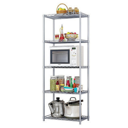 5 Tier Silver Metal Storage Rack Shelving Wire Shelf