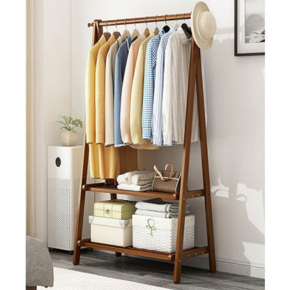 Portable Clothes Rack Coat Garment Stand Bamboo Rail Hanger Airer Closet 2