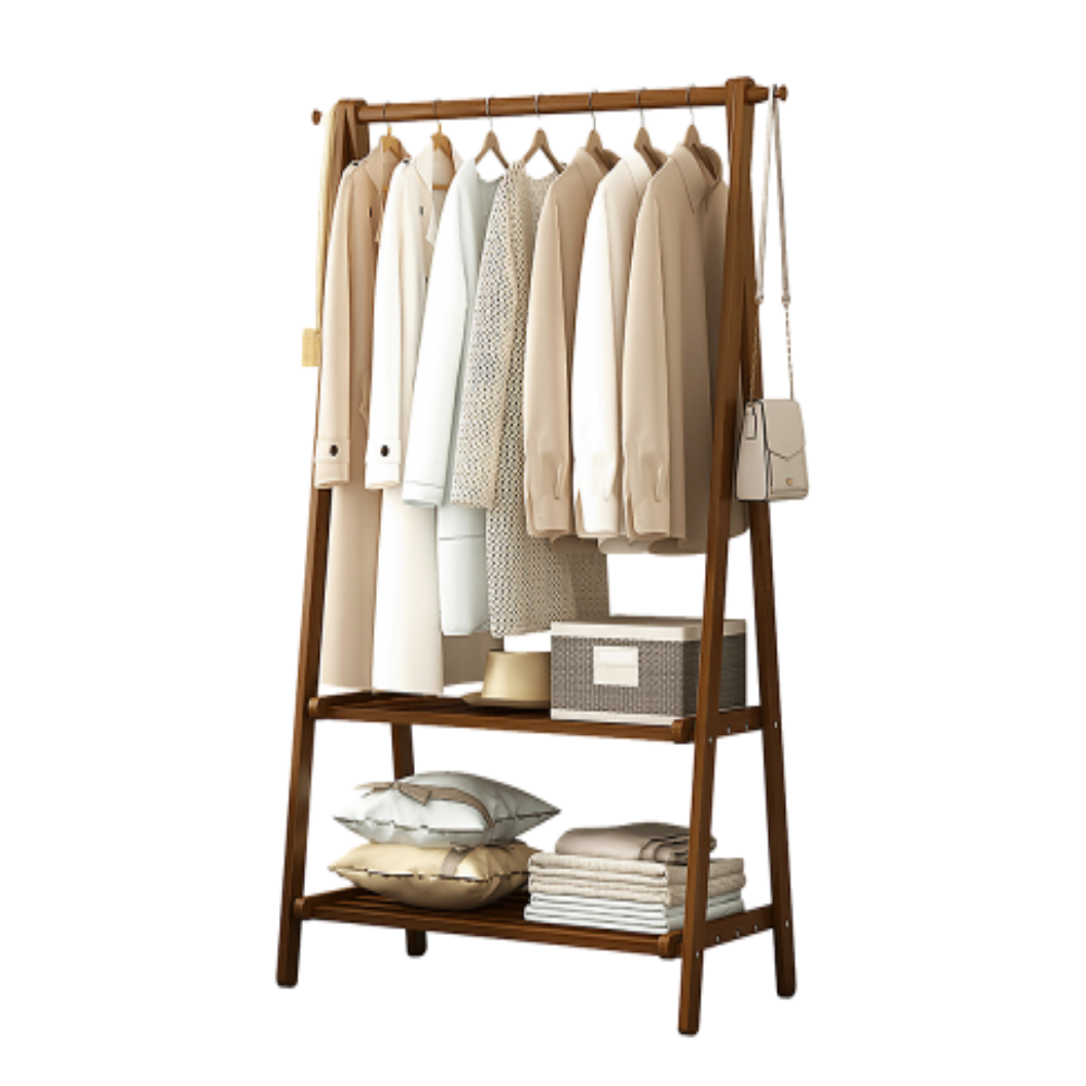 Portable Clothes Rack Coat Garment Stand Bamboo Rail Hanger Airer Closet 6