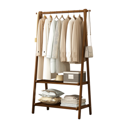 Portable Clothes Rack Coat Garment Stand Bamboo Rail Hanger Airer Closet 6