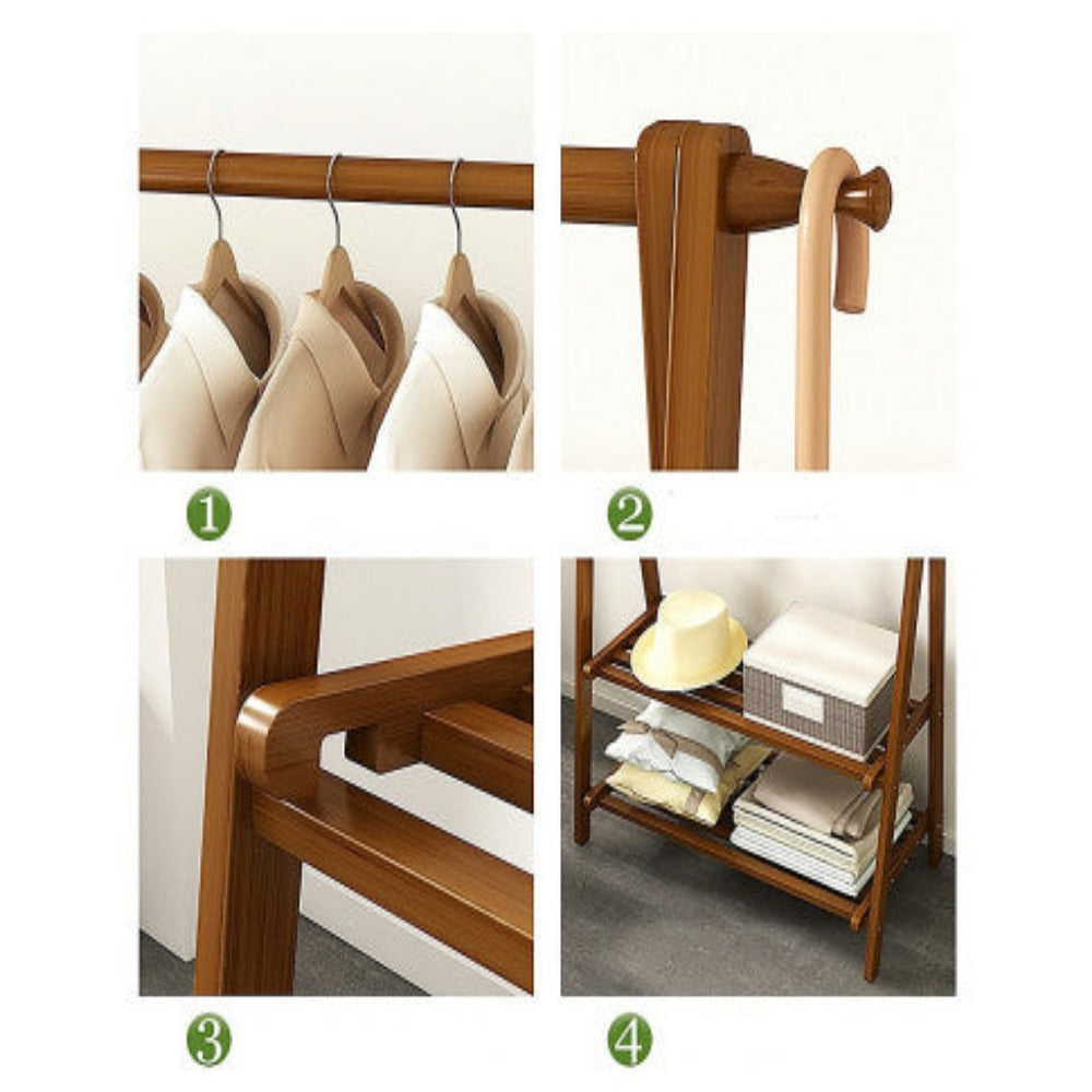 Portable Clothes Rack Coat Garment Stand Bamboo Rail Hanger Airer Closet 7