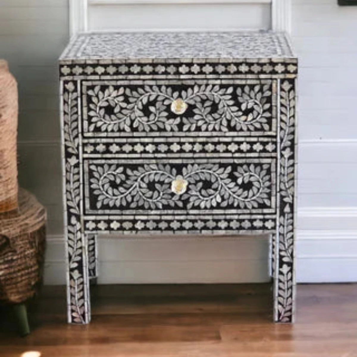 Xaltran Mother of Pearl Noir bedside table-houseofhyne