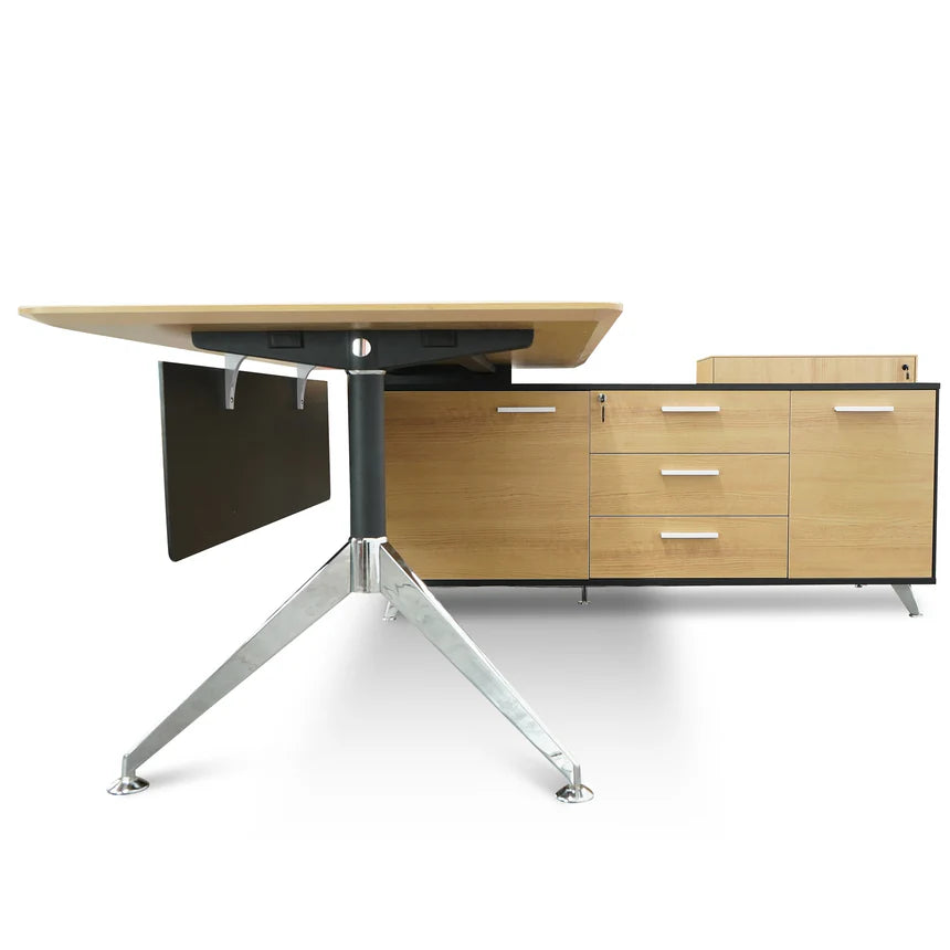 Valyx 1.95m Executive Desk Right Return - Black Frame with Natural Top and Drawers - House of Hyne