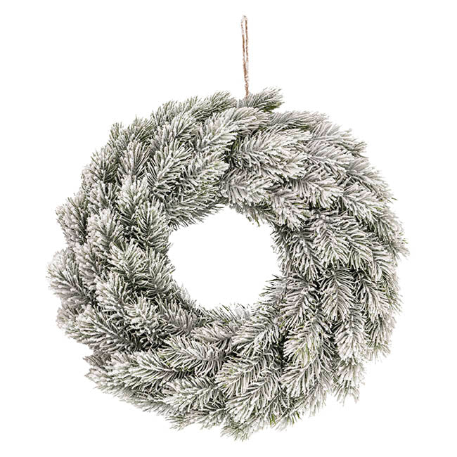 Vyxar Snow Flocked Traditional Pine Wreath White (45cmD)  - House of Hyne