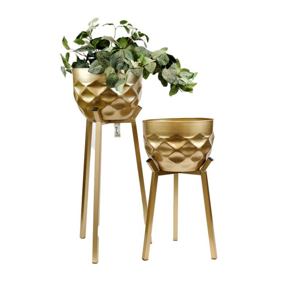 Regal Patterned Gold Planter Stands, Set of 2