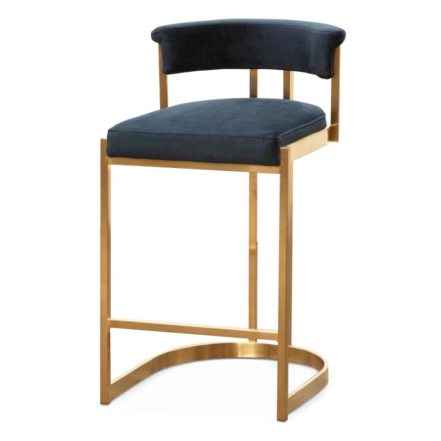 Xaltron Indigo Velvet Bar Stool - Golden Base - House of Hyne