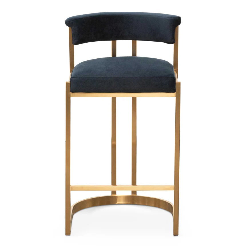 Xaltron Indigo Velvet Bar Stool - Golden Base - House of Hyne