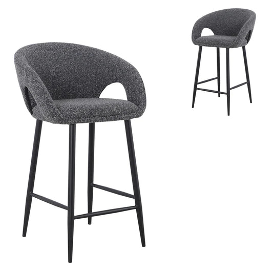 Xelthar 65cm Bar Stool - Anthracite Grey Boucle (Set of 2) - House of Hyne