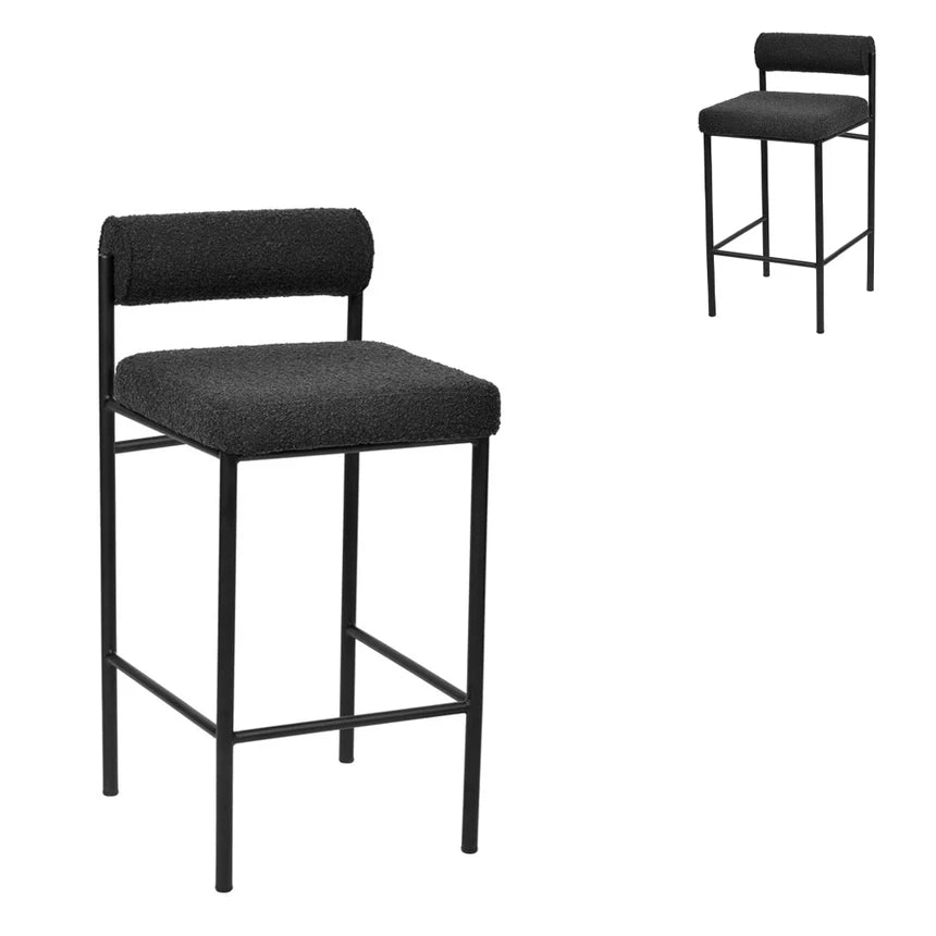 Xyloxian 65cm Bar Stool - Black Boucle (Set of 2) - House of Hyne