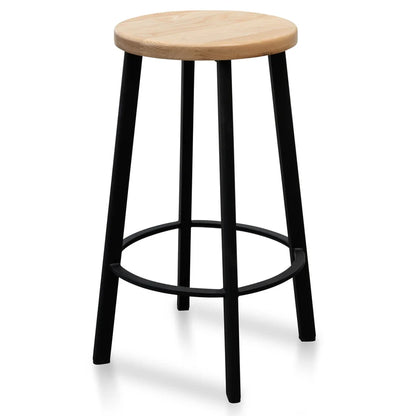 Zarvok 65cm Bar Stool -With Natural Timber Seat - Black Frame (Set of 2) - House of Hyne