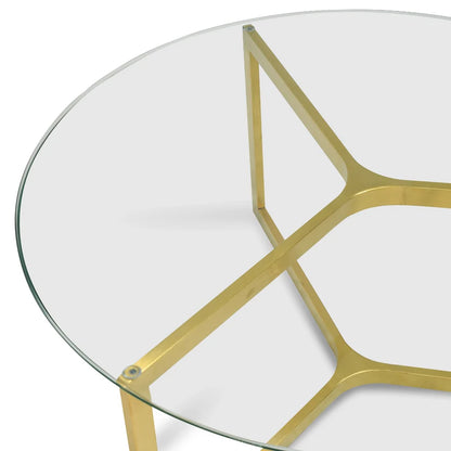 Zorathian 85cm Glass Round Coffee Table - Gold Base - House o Hyne