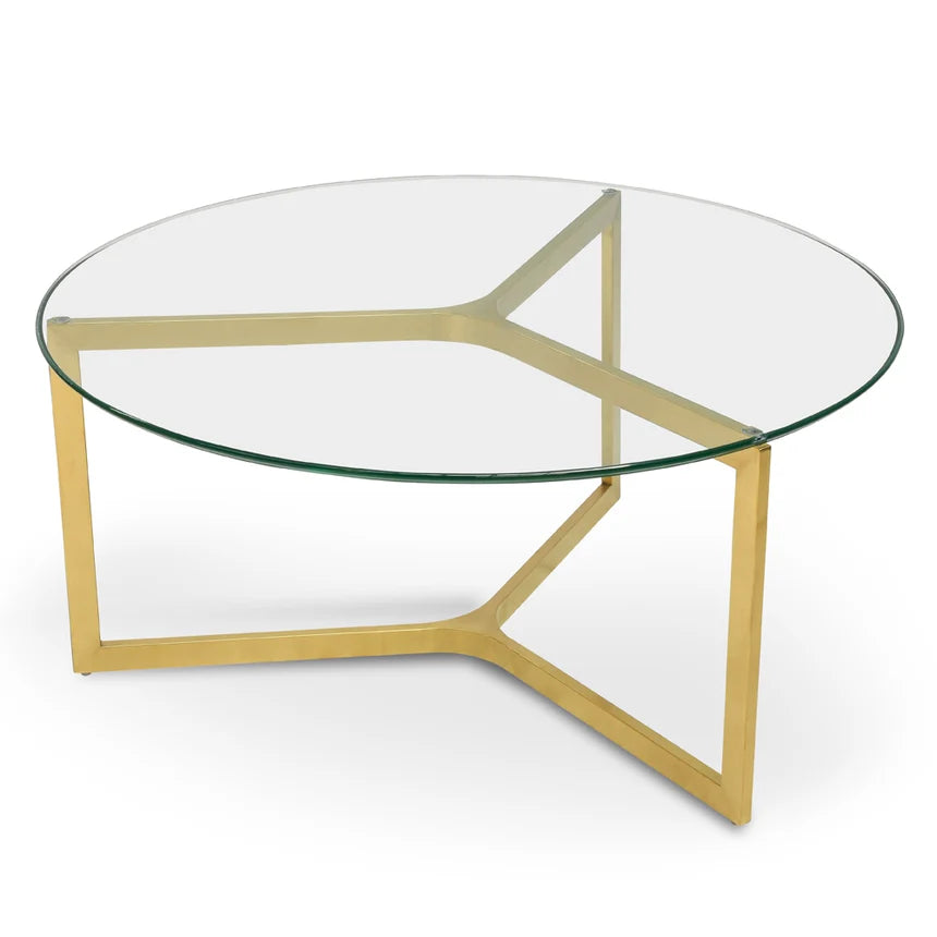 Zorathian 85cm Glass Round Coffee Table - Gold Base - House o Hyne