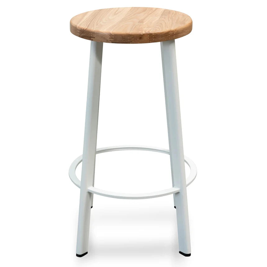 Zorlux  65cm Bar Stool - Natural Timber Seat - White Frame (Set of 2) - House of Hyne