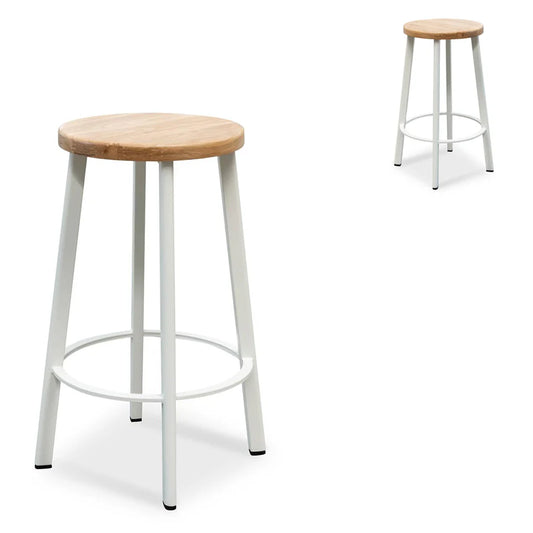 Zorlux  65cm Bar Stool - Natural Timber Seat - White Frame (Set of 2) - House of Hyne