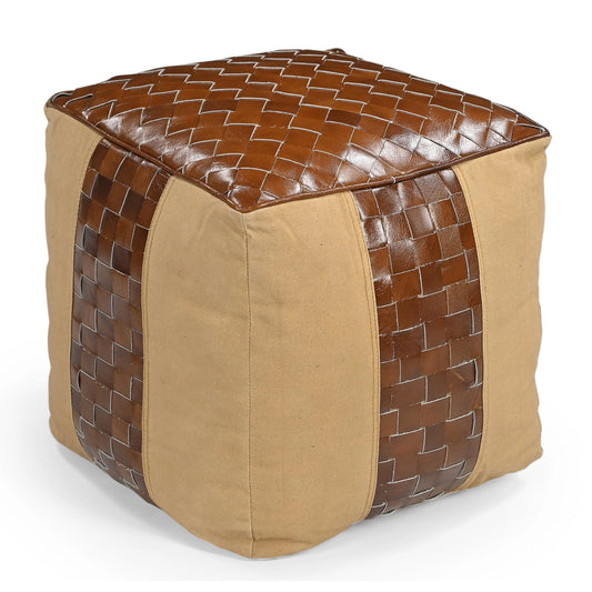 Zylar Genuine Canvas and Leather Ottoman  - House of Hyne