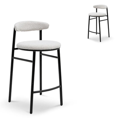 Zylox 65cm Bar Stool - Moon White Boucle and Black Legs (Set of 2) - House of Hyne