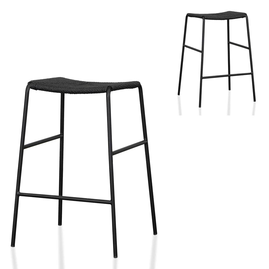 Zylox 65cm Rattan Barstool - Full Black (Set of 2) - House of Hyne