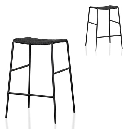 Zylox 65cm Rattan Barstool - Full Black (Set of 2) - House of Hyne