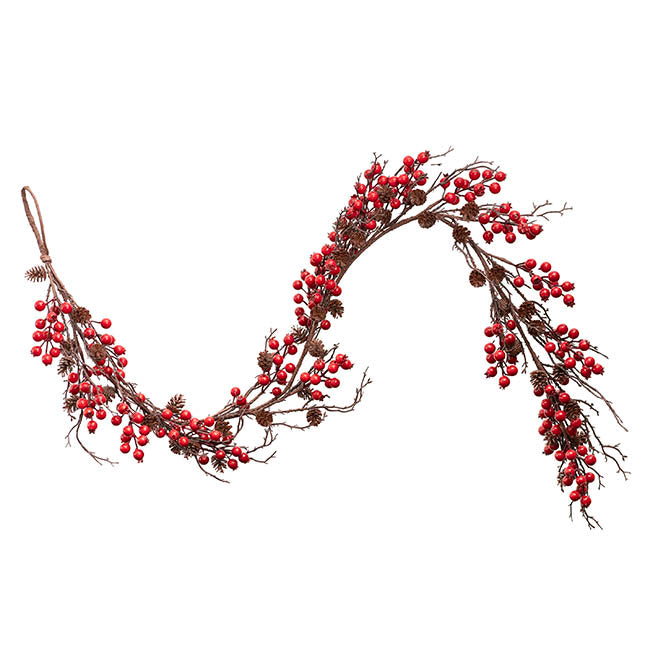 Zyloxian Artificial Pinecone Berry Twig Garland Red (150cmL) Set of 2 - House of Hyne