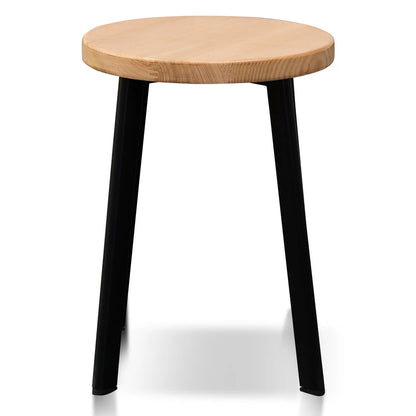 Zyphorian 46cm Natural Wooden Seat Low Stool - Black Legs (Set of 2) - House of Hyne