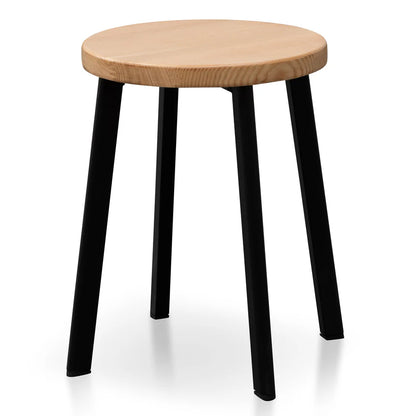 Zyphorian 46cm Natural Wooden Seat Low Stool - Black Legs (Set of 2) - House of Hyne