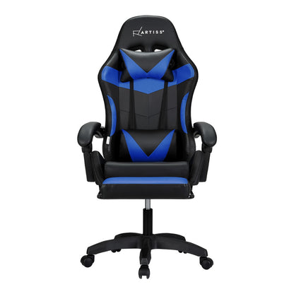 Zyphorian Artiss 6 Point Massage Gaming Office Chair 7 LED Footrest Blue - House of Hyne