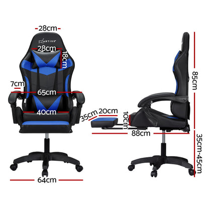 Zyphorian Artiss 6 Point Massage Gaming Office Chair 7 LED Footrest Blue - House of Hyne