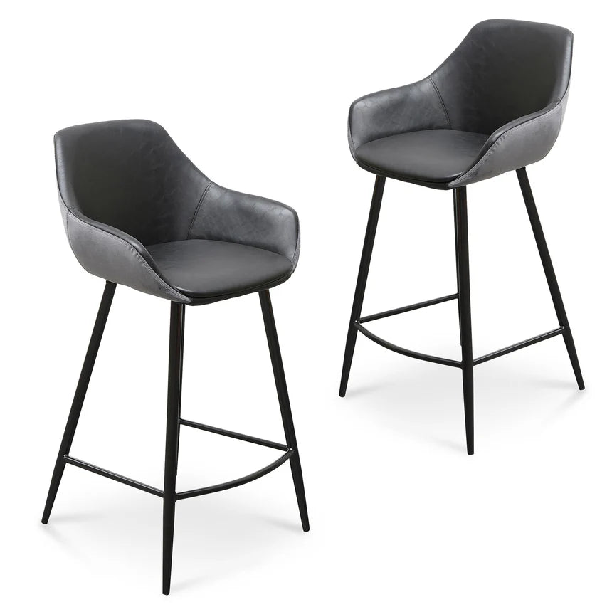 Zyplon Barstool - Black PU & Grey Velvet - (Set of 2) - House of Hyne