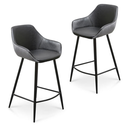 Zyplon Barstool - Black PU & Grey Velvet - (Set of 2) - House of Hyne