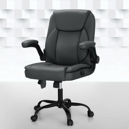 Zyranium Artiss 2 Point Massage Office Chair Leather Mid Back Grey - House of Hyne