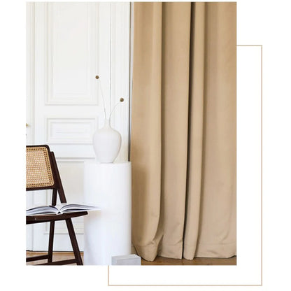 Veloura Drapix Anyhouz Curtains Beige Velvet Blackout Window Drape 5