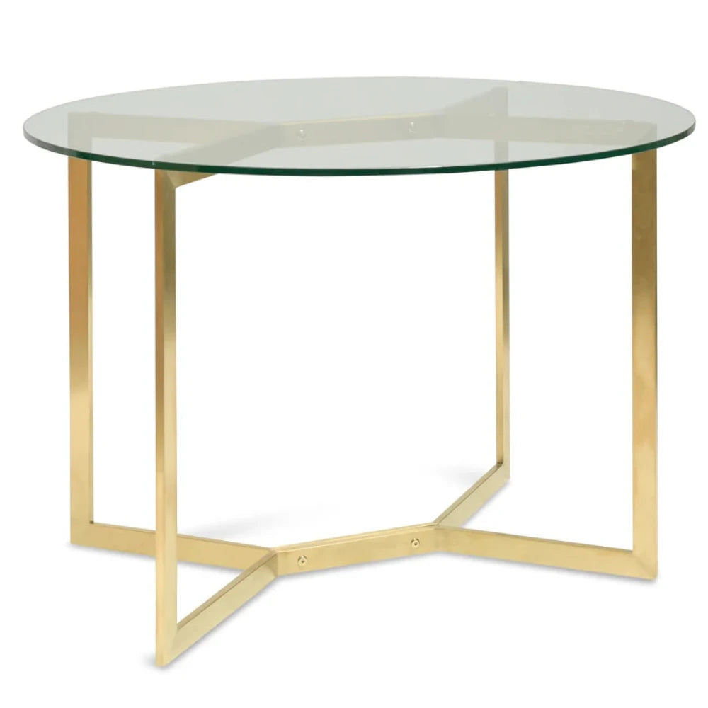 Qyrix 1.2m Round Glass Dining Table - Gold Base-houseofhyne