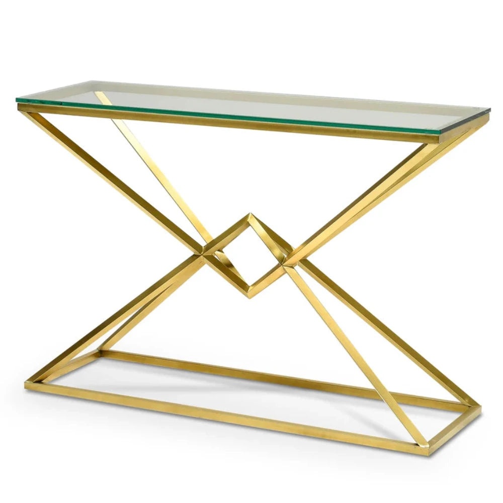 Kloran 1.2m Glass Console Table - Gold Base-houseofhyne